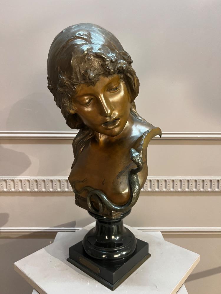 Cleopatra bronze bust signed Isodore De Rudder