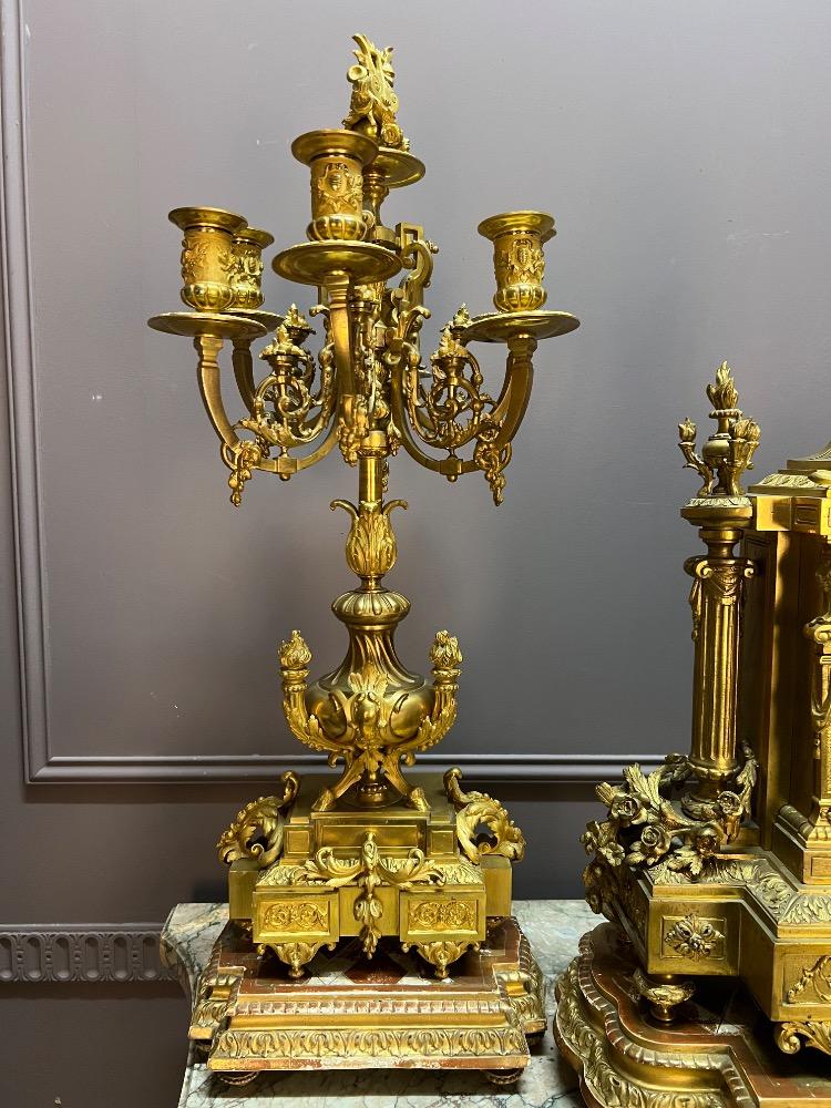 Gilt bronze louis xvi style clock set