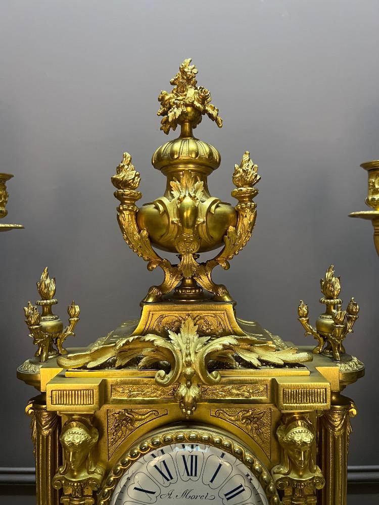 Gilt bronze louis xvi style clock set