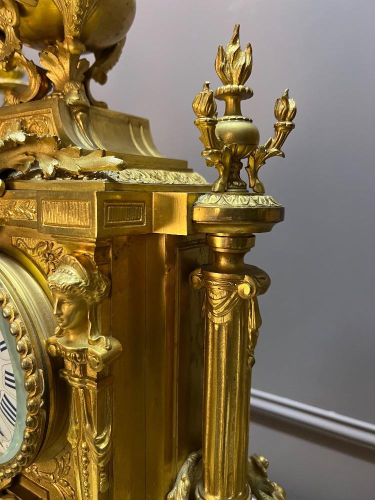 Gilt bronze louis xvi style clock set