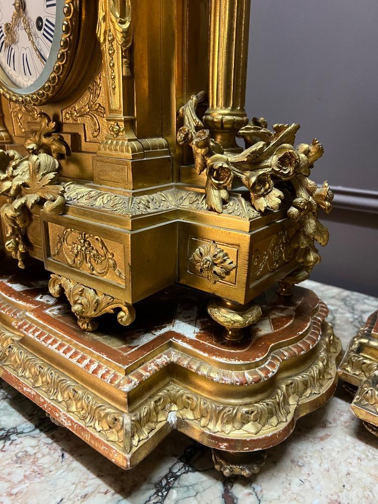 Gilt bronze louis xvi style clock set
