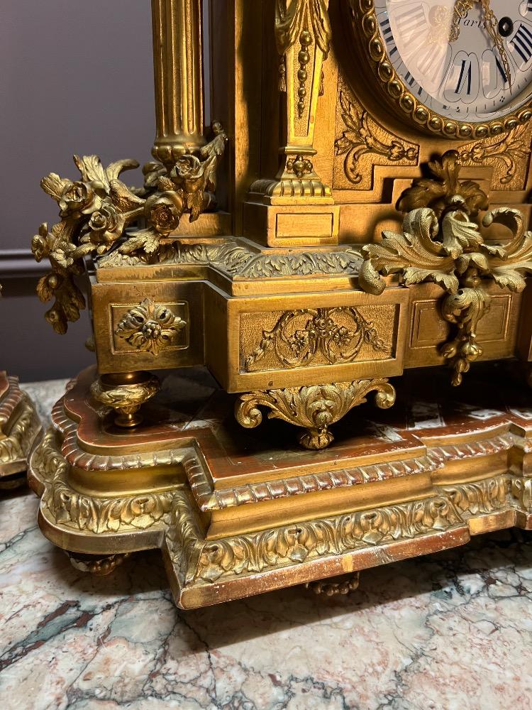 Gilt bronze louis xvi style clock set