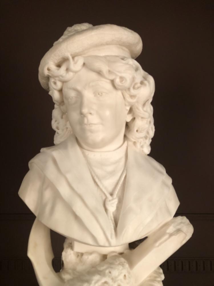 Marble bust of a young sailor signed and dated