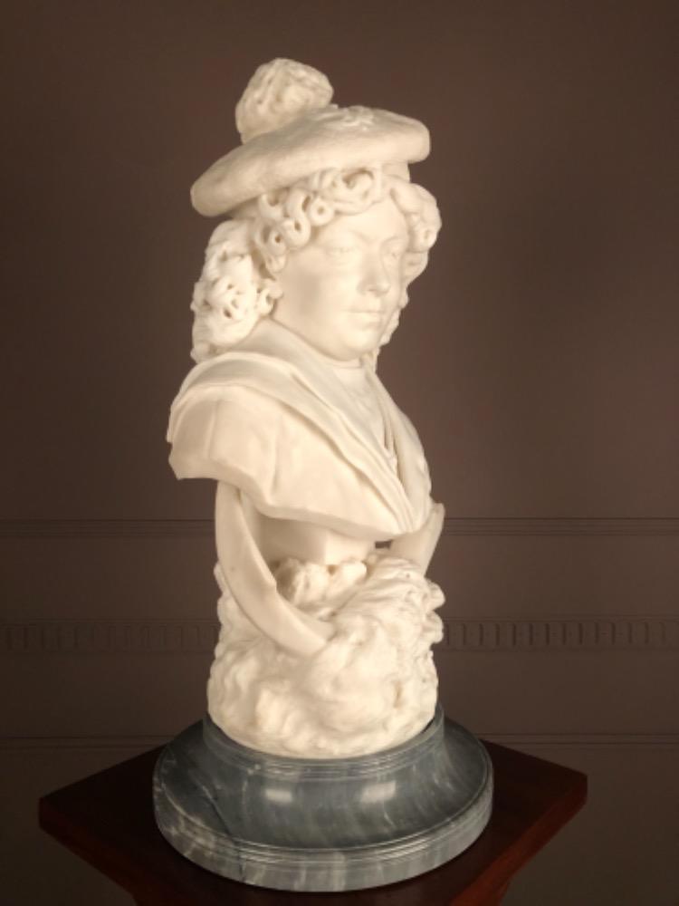 Marble bust of a young sailor signed and dated