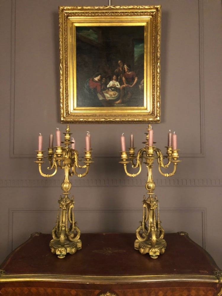 Pair of gilded bronze candelabres