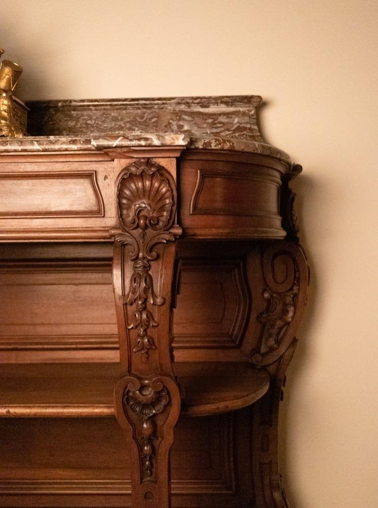 Walnut console with marble top