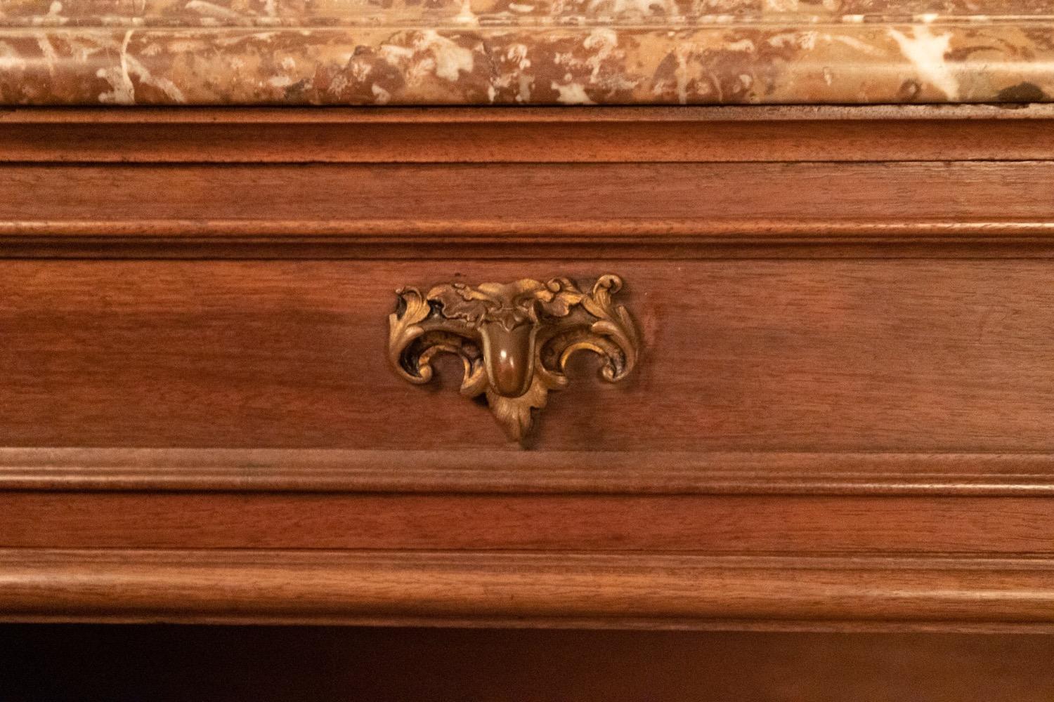 Walnut console with marble top