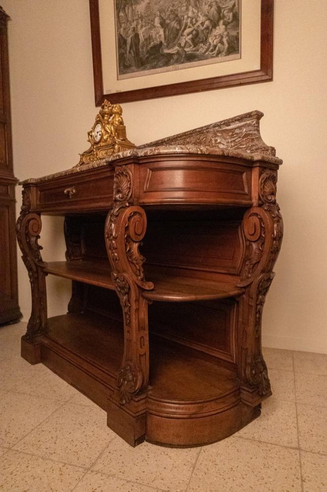 Walnut console with marble top